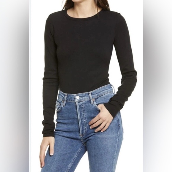 Agolde Leila Black Fitted Ribbed Knit Bodysuit Size Small - Picture 1 of 7